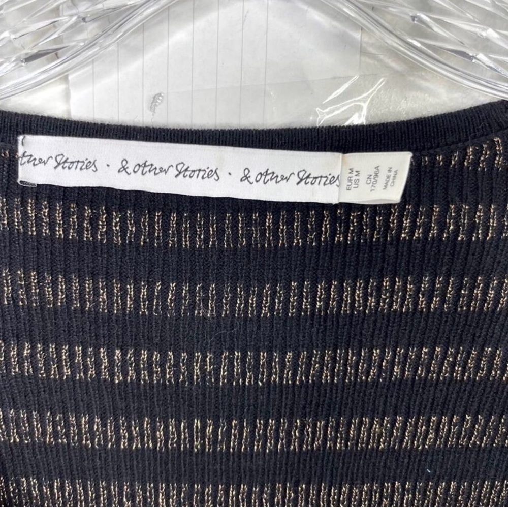 & OTHER STORIES Black and Copper Gold Striped Square Neck Knit Sweater Dress M - Picture 3 of 4